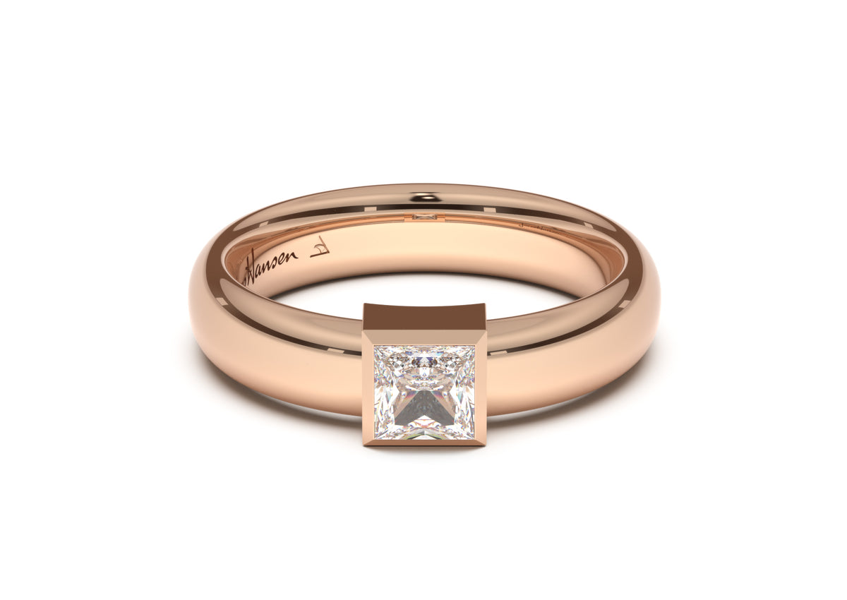 Princess Modern Engagement Ring, Red Gold