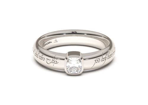 Cushion Modern Elvish Engagement Ring, White Gold & Platinum