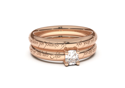 Cushion Classic Slim Elvish Engagement Ring, Red Gold